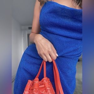 Peppermayo Electric Blue Mini Dress with Orange Bag Accent
